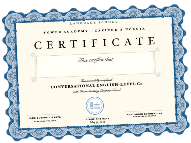 Vzor certifikátu Tower Academy